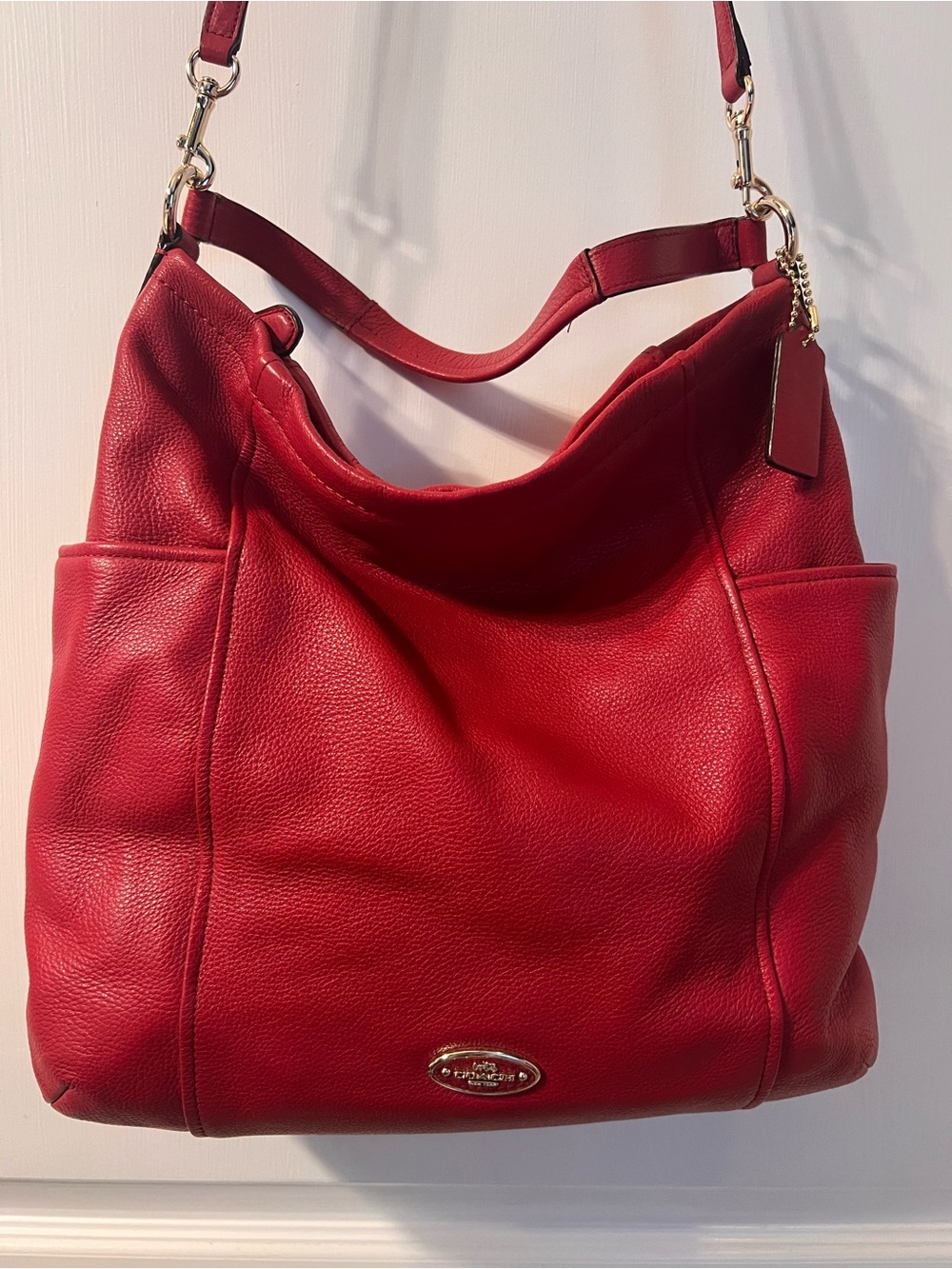 Coach Red Pebbled Leather Shoulder Hobo